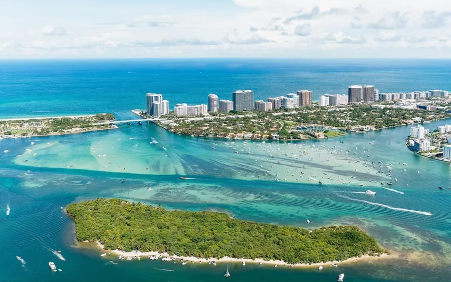 A helicopter over Port Everglades and the Fort Lauderdale coast